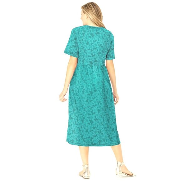 Woman Within Green Tropical Floral Knit Maxi Dress w/Pockets Size 22/24 1X 2X 3X - Picture 3 of 9